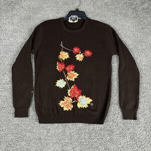 Vintage Shirlee Sweater Womens Large Leaf Embroidered Pullover 90s Fall Acrylic